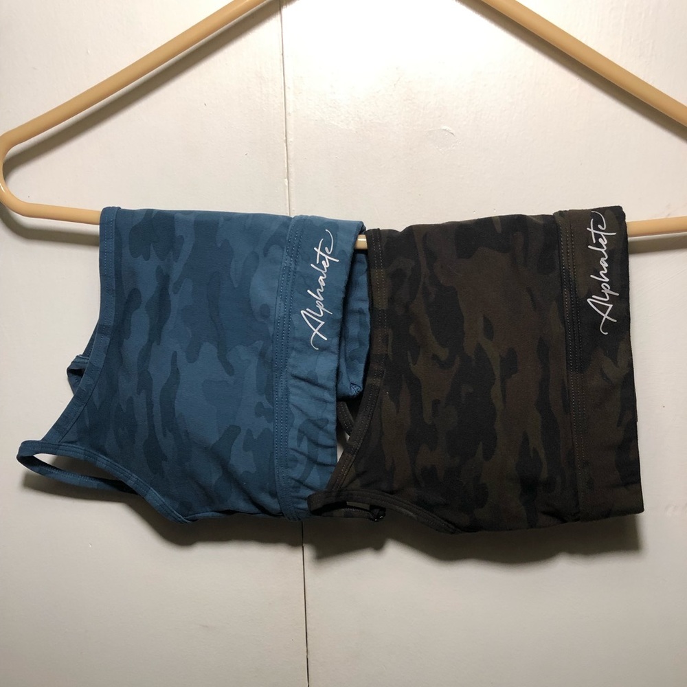Alphalete Lot of 2 Surface Limitless Camo Sports Bra Sm Delta Blue, Olive Green